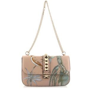 Valentino Embroidered Taupe Bag with Gold Accents